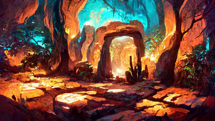 Mayan civilization forest land cave illustration Generative AI Content by Midjourney