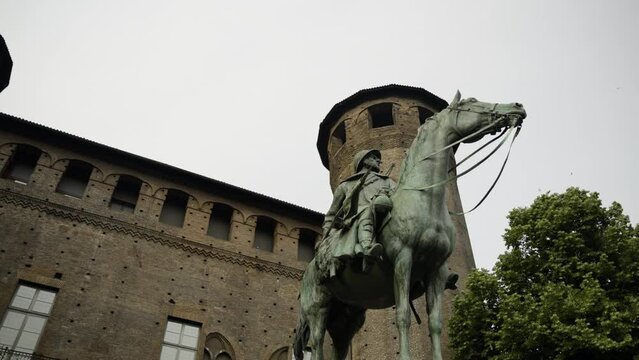 Acaja castle in Turin Italy in low angle orbital shot