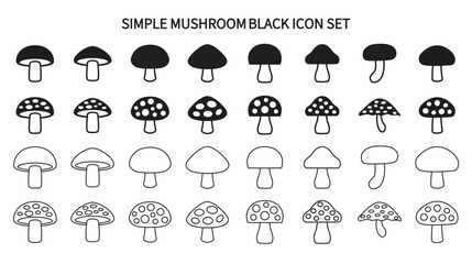 Simple black and white mushroom icon set