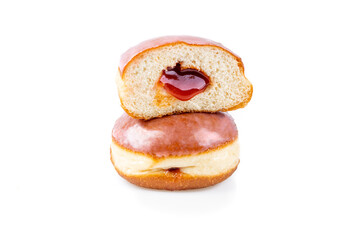 Doughnuts filled and glazed isolated with jam