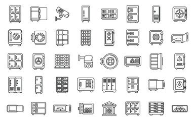 Deposit room icons set outline vector. Money box. Security access