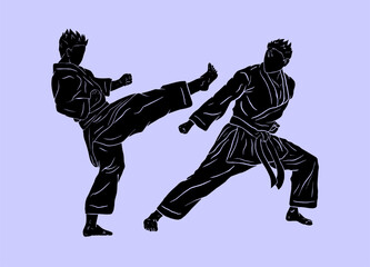 Fototapeta na wymiar illustration of karateka silhouette doing tecnique