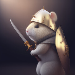 Cute hamster defender in armor with a sword