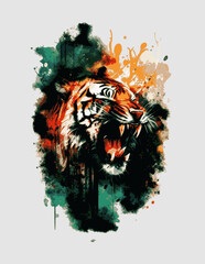 watercolor Vector sketch of a tiger roar in the jungle, Tiger face