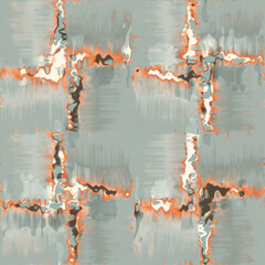 Stained Watercolor Effect Textured Checked Pattern