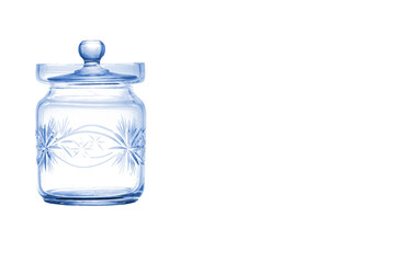 Empty clear classic glass jar and clear glass lid isolated on white background. 