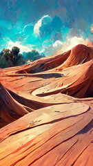 Fototapeta na wymiar sand dunes desert cactus oasis background design illustration Generative AI Content by Midjourney