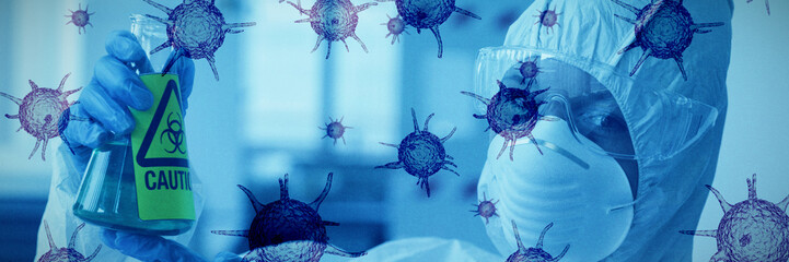 Composite image of green coronavirus on white background. Testing for Coronavirus pandemic