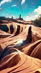 sand dunes desert cactus oasis forest cave illustration Generative AI Content by Midjourney
