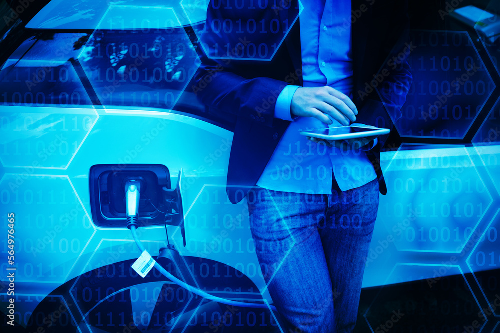 Poster composite image of black background with shiny hexagons