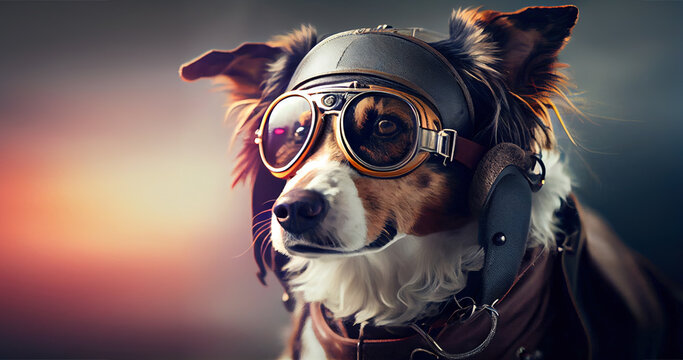 cute dog in aviator suit