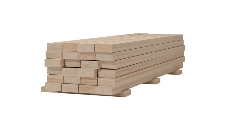 3D rendering. Wood beams, wooden plank isolated on transparent background PNG file format.