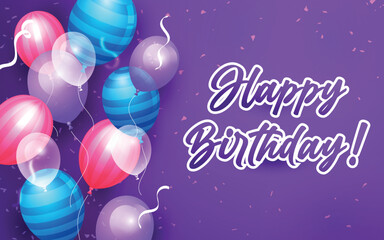 Naklejka premium Happy birthday background with realistic balloon and confetti