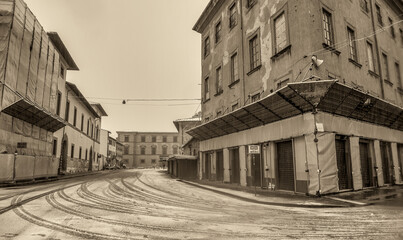 Streets of Pisa after a snowstorm, Tuscany