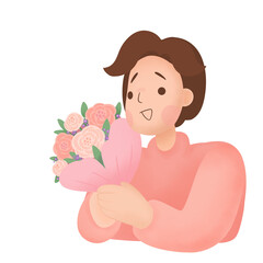 Man with Bouquet Character on Transparent Background.