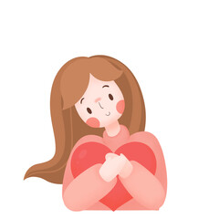 Woman with Red Heart,Lady with Heart Character on Transparent Background.