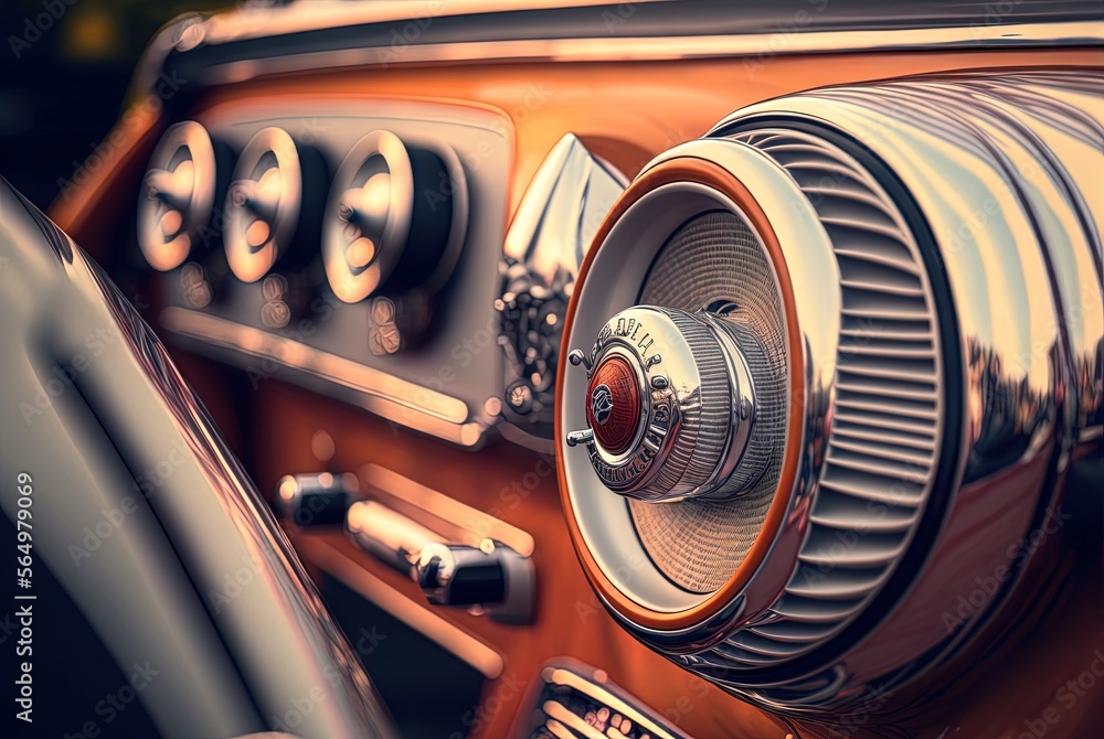 Poster retro music and a close-up of a classic automobile. generative ai