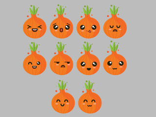 10 cute onion emoji with different facial expressions. suitable for any content. 10 eps files