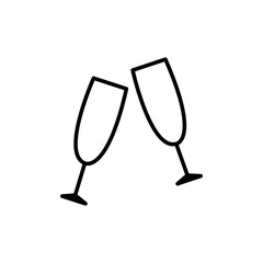 Champagne glasses hand drawn outline doodle icon. Two clinking wineglasses vector sketch illustration for print, web, mobile and infographics isolated on white background.