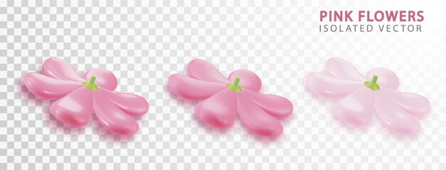 Pink realistic flowers view from above realistic isolated. Flower blossom sakura. Design spring tree illustration