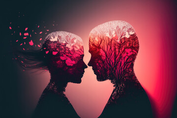 Loving couple on a double exposure effect, Generative AI