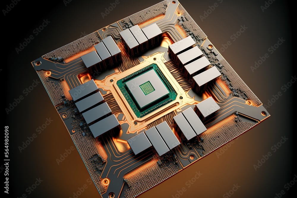 Poster chips in the central processing unit, seen from on high generative ai