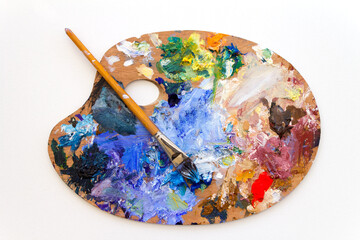Vibrant multi-coloured artists oil paint palette - obrazy, fototapety, plakaty