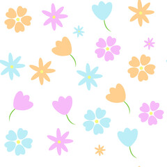 Obraz na płótnie Canvas Pattern with simple pretty flowers, seamless transparent background. Spring, summer romantic blossom flower garden seamless pattern 