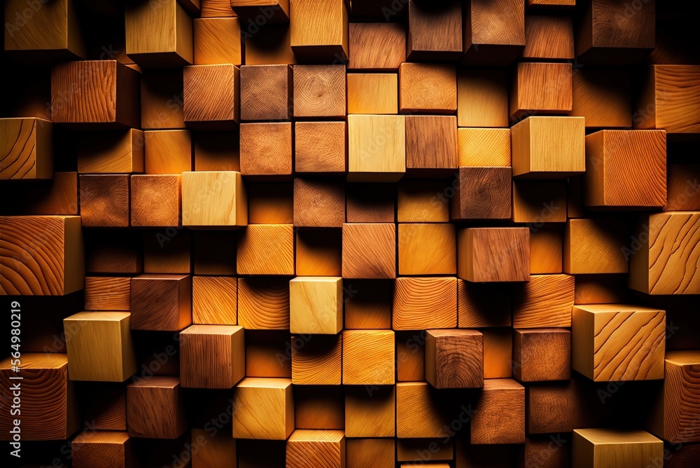 Poster stacks of wooden blocks with glue in the backdrop generative ai