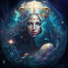 Aquarius woman zodiac sign, Generative, AI - obrazy, fototapety, plakaty