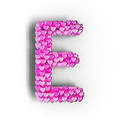 3D render of alphabet text made of pink hearts isolated on transparent background