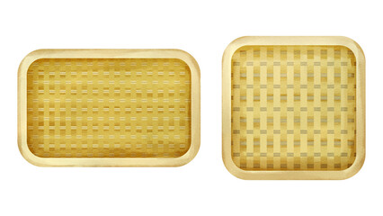 四角い竹ザルの水彩風イラスト