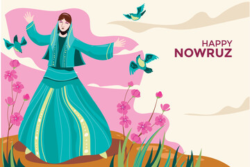 Obraz na płótnie Canvas Illustration of Happiness Iranian Woman Celebrating Nowruz Party