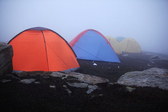 Camps in early Morning Mist