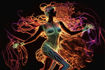 mulher silhueta neon dançando arte colorida 