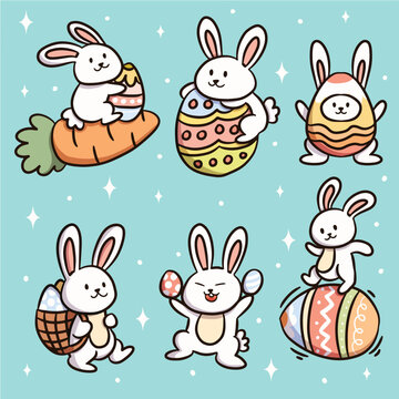 Flat Pastel Easter Bunny and Egg Element
