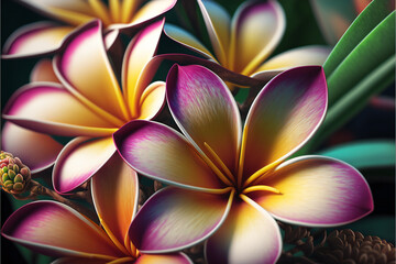 Plakat Beautiful frangipani flower background, creative digital illustration painting, Generative AI
