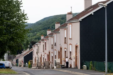 Deurstickers MontThermé, a smalle village in the French Ardennes, in the Maas Valley © twanwiermans