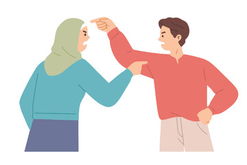 vector illustration of a young muslim woman character having a fight with a young man