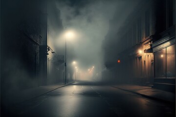 Dark Gloomy Empty Street With Smoke And Fog Generative AI