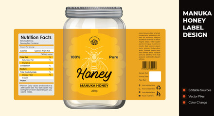 Manuka Honey label design jar packaging design black and gold honey label creative label organic honey pure manuka honey label design template illustration