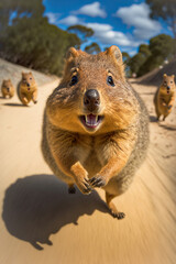 Naklejka premium Running dwarf wombat in the sand
