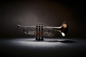 A closeup of a trumpet in an interesting light. Generative AI - obrazy, fototapety, plakaty