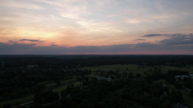 Aerial time lapse of clouds passing over Bloomington, Indiana at sunset.