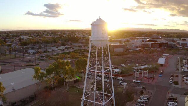 Old Town Gilbert Arizona Water Tower Aerial Drone