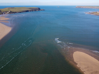 Padstow the doom bar from the air cornwall england uk 