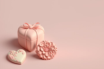 Heart shape gift box with ribbon and flower created by Generative AI Technology