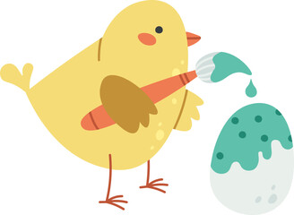 Cute cartoon chick paint easter egg flat icon