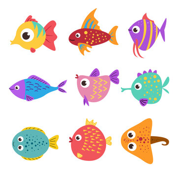 colorful cute sea fish set collection. vector illustration design. marine life cartoon concept.