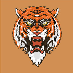 Ferocious Tiger Face With Flat Background

